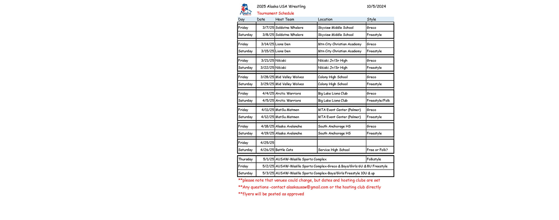 AUSAW 2025 Tournament Schedule