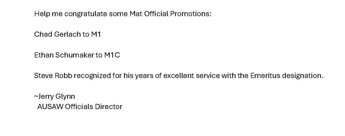 Mat Officials Promotions